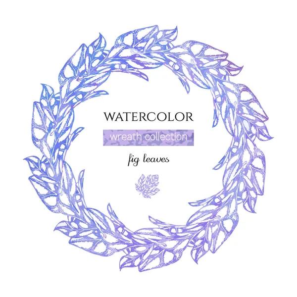 Design Vector Watercolor Wreath Fig Leaves — Stock Vector