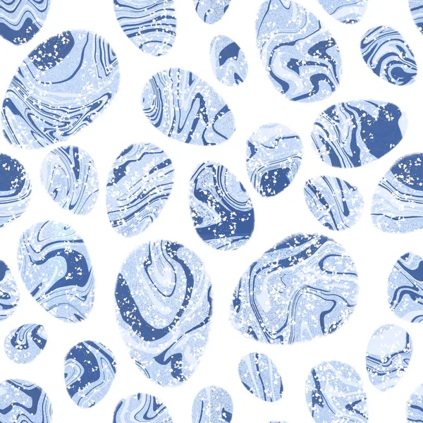Van Naadloze Blauwe Vloeibaar Patroon Pasen Hand Getrokken — Stockfoto