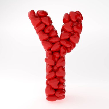 Sevgililer Günü için İbranice 3D, arka planda izole edilmiş kalplerden yapılmış, romantik harfler konsepti. İçinde kalpler olan imzalayın.