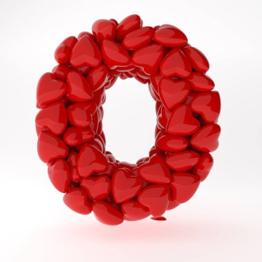 Sevgililer Günü için İbranice 3D, arka planda izole edilmiş kalplerden yapılmış, romantik harfler konsepti. İçinde kalpler olan imzalayın.