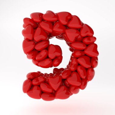 Sevgililer Günü için İbranice 3D, arka planda izole edilmiş kalplerden yapılmış, romantik harfler konsepti. İçinde kalpler olan imzalayın.