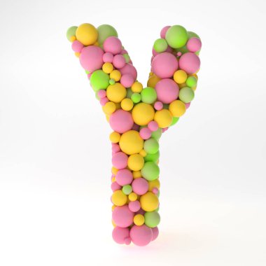 Beyaz zemin üzerinde küçük renkli pembe, sarı ve yeşil toplardan oluşan İbranice alfabesinin üç boyutlu harfleri 3D oluşturma 3D ILLUSTRATION