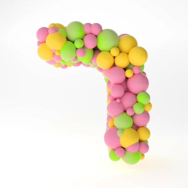 3D letters of the hebrew alphabet from small colorful pink, yelloow and green balls on white background 3D-Rendering 3D ILLUSTRATION