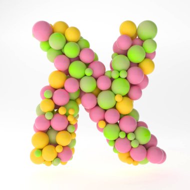 Beyaz zemin üzerinde küçük renkli pembe, sarı ve yeşil toplardan oluşan İbranice alfabesinin üç boyutlu harfleri 3D oluşturma 3D ILLUSTRATION