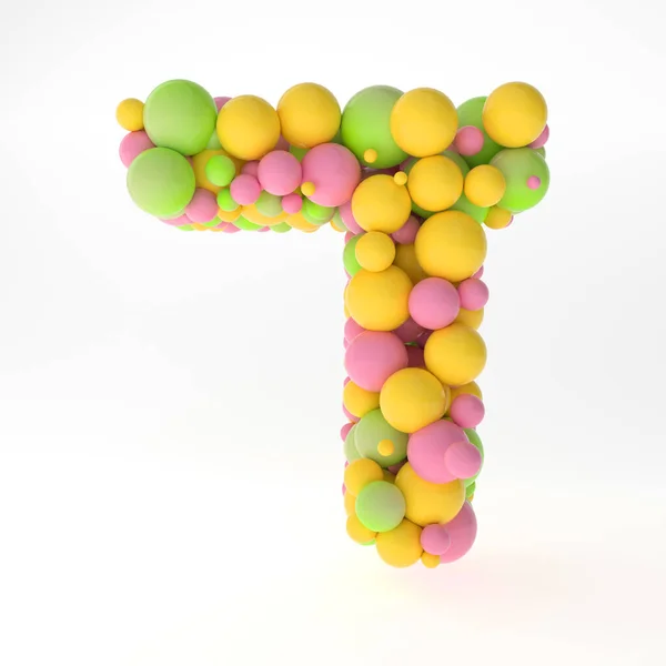 Letras 3D del alfabeto hebreo de pequeñas bolas de color rosa, amarillo y verde sobre fondo blanco 3D-Rendering 3D ILUSTRACIÓN — Foto de Stock