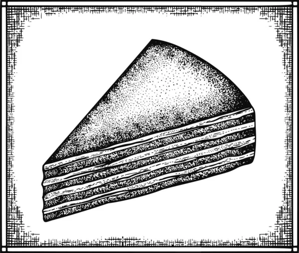 Ескіз пирога та офорт Векторні ілюстрації. Саморобна хлібопекарська гравюра для меню, запрошення або плаката. Мальований елемент дизайну . — стоковий вектор