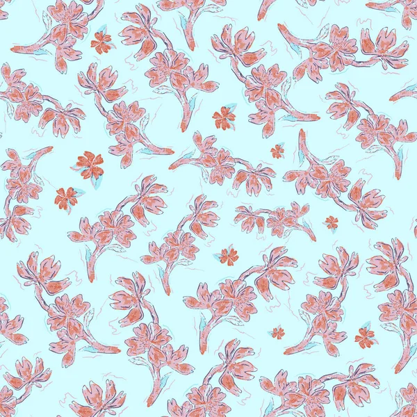 Roze bloem op roze achtergrond naadloos patroon in malse Chinese stijl. Ideaal voor stof, textiel en meisjes. — Stockfoto