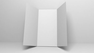 Gri arkaplanda üç boyutlu A4 boş kağıt. Model için Lifleat 3d illüstrasyon