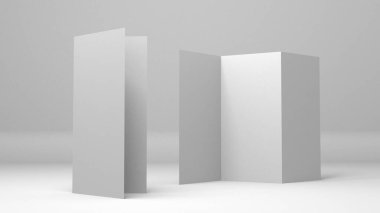 Gri arkaplanda üç boyutlu A4 boş kağıt. Model için Lifleat 3d illüstrasyon
