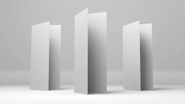 Gri arkaplanda üç boyutlu A4 boş kağıt. Model için Lifleat 3d illüstrasyon