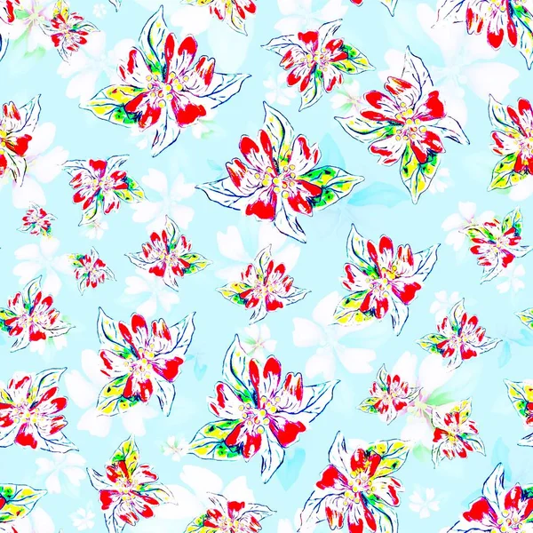 Delicate floral seamless pattern with little red blossom — Stock Photo, Image