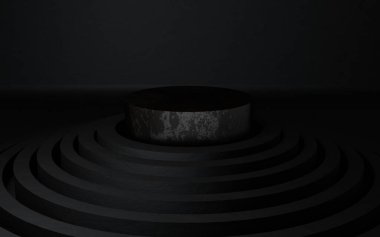 Çember podyumlu ürün tasarımı için en az siyah 3D rendeleme