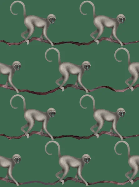 Naadloze aap patroon in vintage illustratie stijl. Geweldig voor textiel en behang — Stockfoto