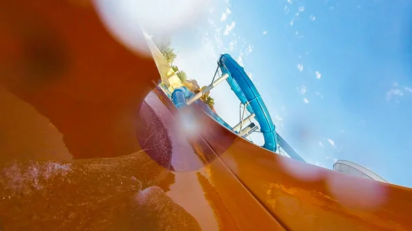 Water Color Attraction Slide Water Splashes Outdoor Water Park — Stock Photo, Image