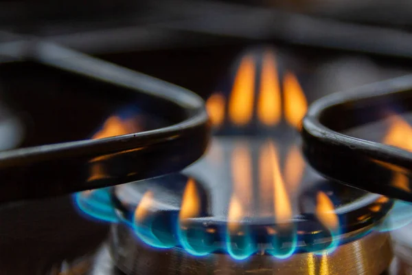 Gas Stove Burning Orange Blue Fire — Stock Photo, Image