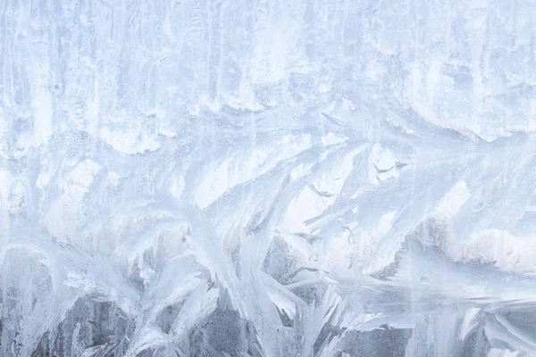 Padrões Gelados Uma Caixa Gelo Congelada Início Manhã — Fotografia de Stock