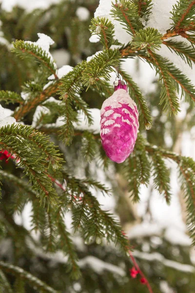 Brinquedo Natal Pendurado Árvore Fora Inverno — Fotografia de Stock
