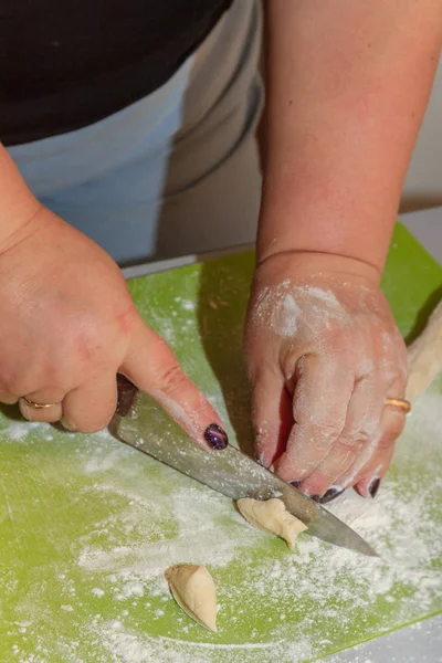 Preparation Cooking Homemade Dumplings Woman Chef Home — Stock Photo, Image