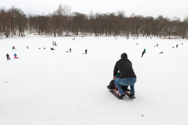 Alexandria Park Peterhof Petersburg Russland Januar 2019 Winterspaß Skifahren Mit — Stockfoto