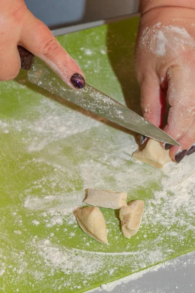 Preparation Cooking Homemade Dumplings Woman Chef Home — Stock Photo, Image