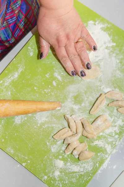 Preparation Cooking Homemade Dumplings Woman Chef Home — Stock Photo, Image