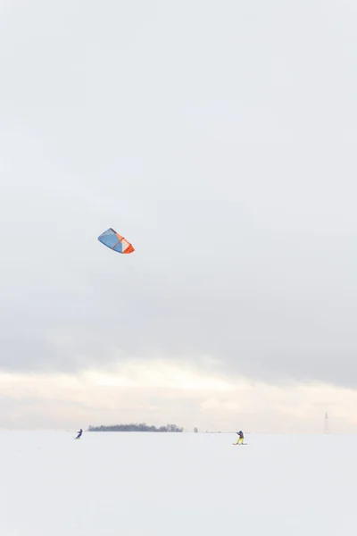 Koporye Distrito Lomonosov Região Leningrado Rússia Janeiro 2019 Esqui Kiteboarding — Fotografia de Stock