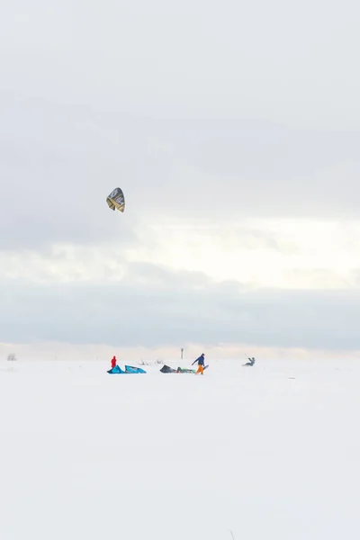 Koporye Περιφέρεια Λένινγκραντ Lomonosov Περιοχή Ρωσία Ιανουαρίου 2019 Σκι Kiteboarding — Φωτογραφία Αρχείου
