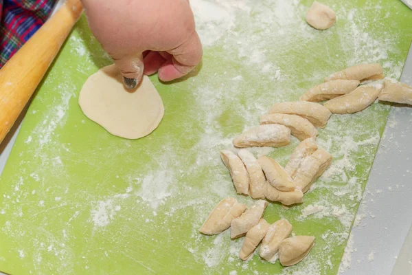 Preparation Cooking Homemade Dumplings Woman Chef Home — Stock Photo, Image