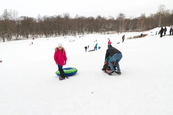 Alexandria Park Peterhof Petersburg Russia January 2019 Winter Fun Skiing — Stock Photo, Image