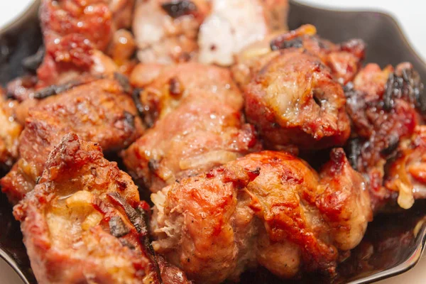 Delicious Appetizing Shish Kebab Daging Babi Ada Piring — Stok Foto