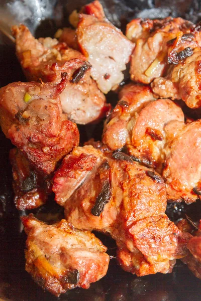 Delicious Appetizing Shish Kebab Daging Babi Ada Piring — Stok Foto