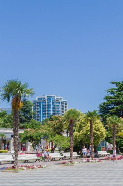 Yalta şehri, Kırım 02 Temmuz 2019. Yazın güneşli bir günde Yalta şehrinin seti