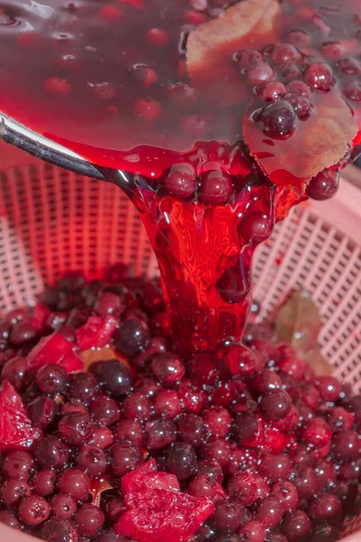 Preparación de jarabe de chokeberry y hoja de cereza — Foto de Stock