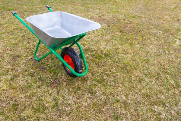 Garden Metal Wheelbarrow Green Reinforced Frame One Wheel Garden — Stock Photo, Image