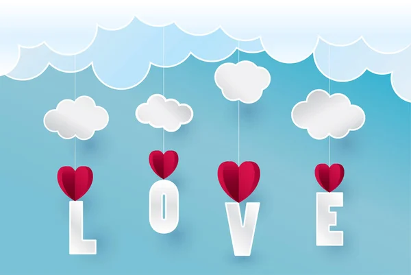 Paper art  heart  cloud  in the sky concept, vector and illustra