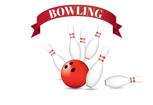 Bowlingball rote Kugelnadeln rotes Band — Stockvektor
