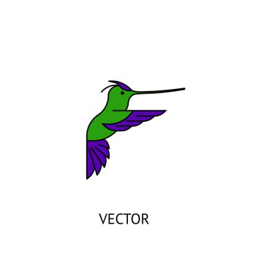 Colibri kuş simgesi. Vektör logosu beyaz izole