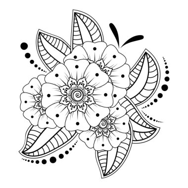 Kına çizimi ve dövme için Mehndi çiçek deseni. Etnik oryantal Hint tarzında dekorasyon. Karalama süsü. El çizimi vektör illüstrasyonu.