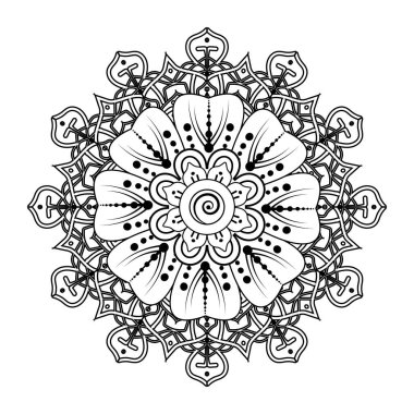 Kına çizimi ve dövme için Mehndi çiçek deseni. Etnik oryantal Hint tarzında dekorasyon. Karalama süsü. El çizimi vektör illüstrasyonu.