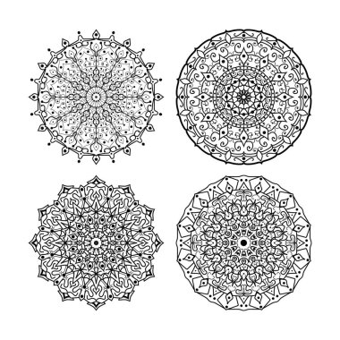 Kına çizimi ve dövme için Mehndi çiçek deseni. Etnik oryantal Hint tarzında dekorasyon. Karalama süsü. El çizimi vektör illüstrasyonu.