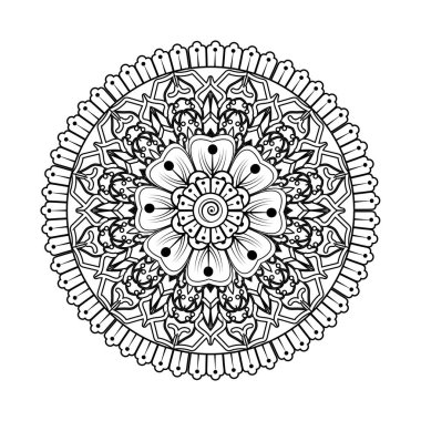 Kına çizimi ve dövme için Mehndi çiçek deseni. Etnik oryantal Hint tarzında dekorasyon. Karalama süsü. El çizimi vektör illüstrasyonu.