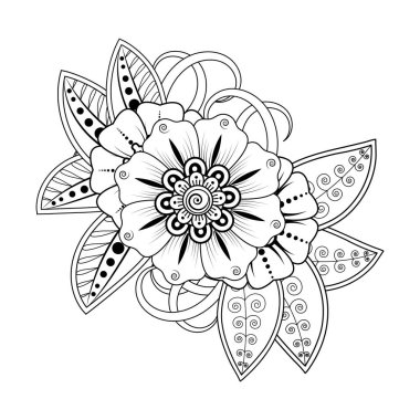 Kına çizimi ve dövme için Mehndi çiçek deseni. Etnik oryantal Hint tarzında dekorasyon. Karalama süsü. El çizimi vektör illüstrasyonu.