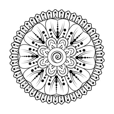 Kına çizimi ve dövme için Mehndi çiçek deseni. Etnik oryantal Hint tarzında dekorasyon. Karalama süsü. El çizimi vektör illüstrasyonu.