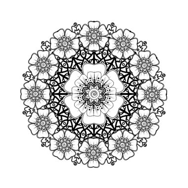 Kına çizimi ve dövme için Mehndi çiçek deseni. Etnik oryantal Hint tarzında dekorasyon. Karalama süsü. El çizimi vektör illüstrasyonu.