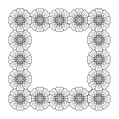 Kına çizimi ve dövme için Mehndi çiçek deseni. Etnik oryantal Hint tarzında dekorasyon. Karalama süsü. El çizimi vektör illüstrasyonu.