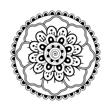 Kına çizimi ve dövme için Mehndi çiçek deseni. Etnik oryantal Hint tarzında dekorasyon. Karalama süsü. El çizimi vektör illüstrasyonu.