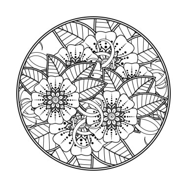 Kına çizimi ve dövme için Mehndi çiçek deseni. Etnik oryantal Hint tarzında dekorasyon. Karalama süsü. El çizimi vektör illüstrasyonu.