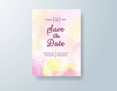 Soyut suluboya arkaplan içeren düğün davetiyesi