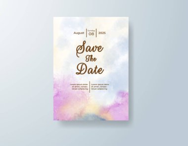 Soyut suluboya arkaplan içeren düğün davetiyesi