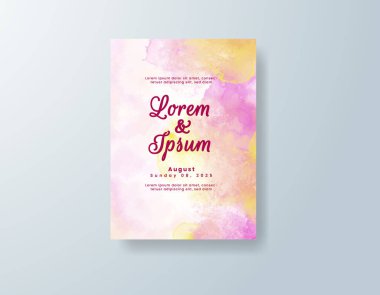 Soyut suluboya arkaplan içeren düğün davetiyesi